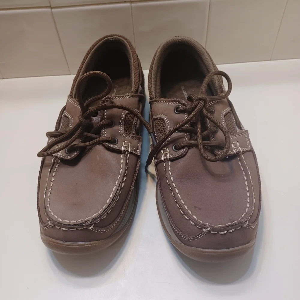 Rugged Shark Leather Mens Lace Up Brown Chunky Boat Athleisure Shoes 9M